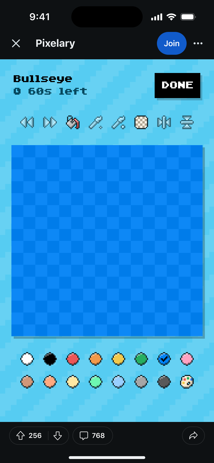 Pixelary editor — tools and checkerboard canvas