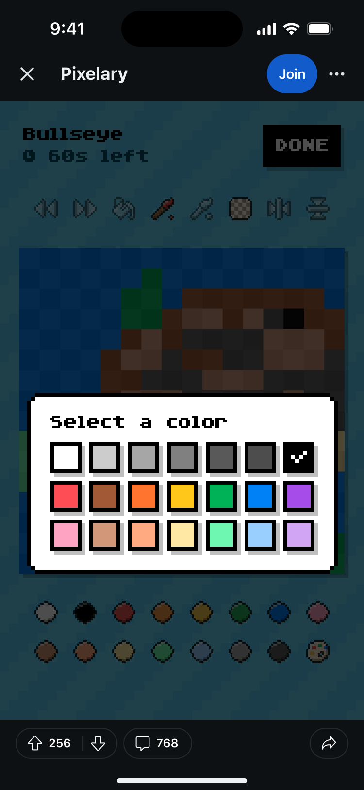 Pixelary editor — select a color