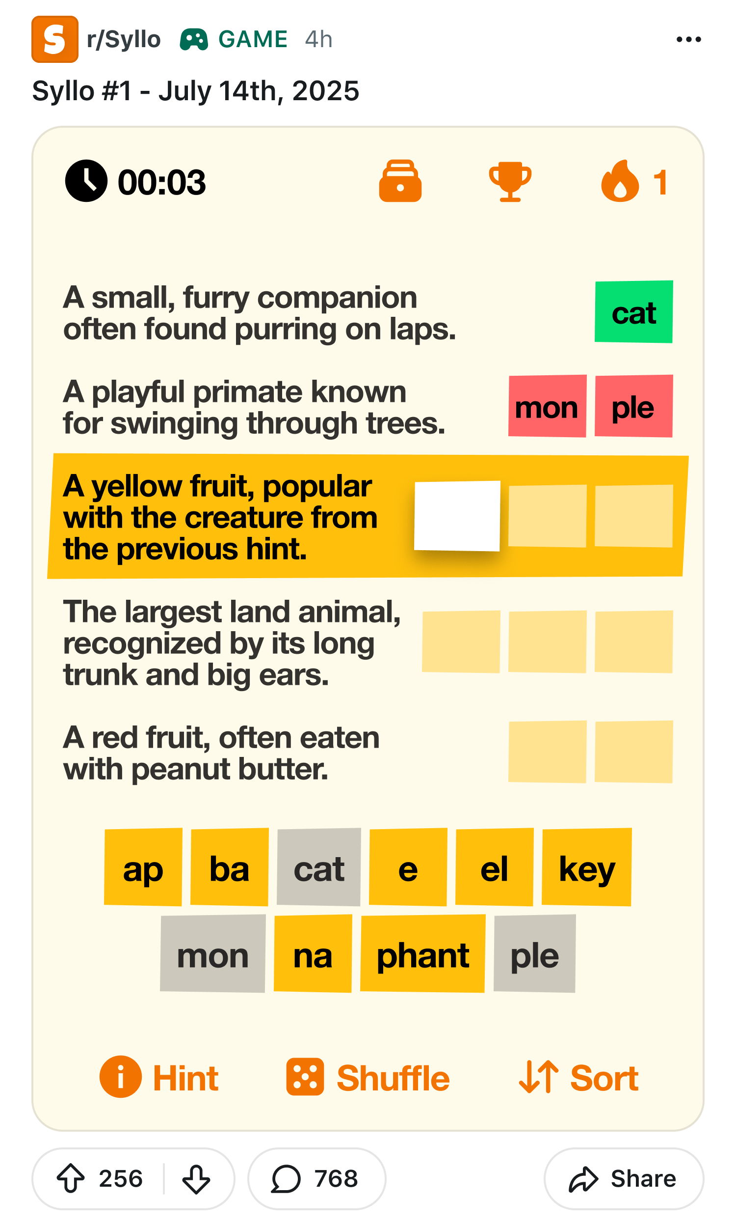 Syllo post incorrect guess