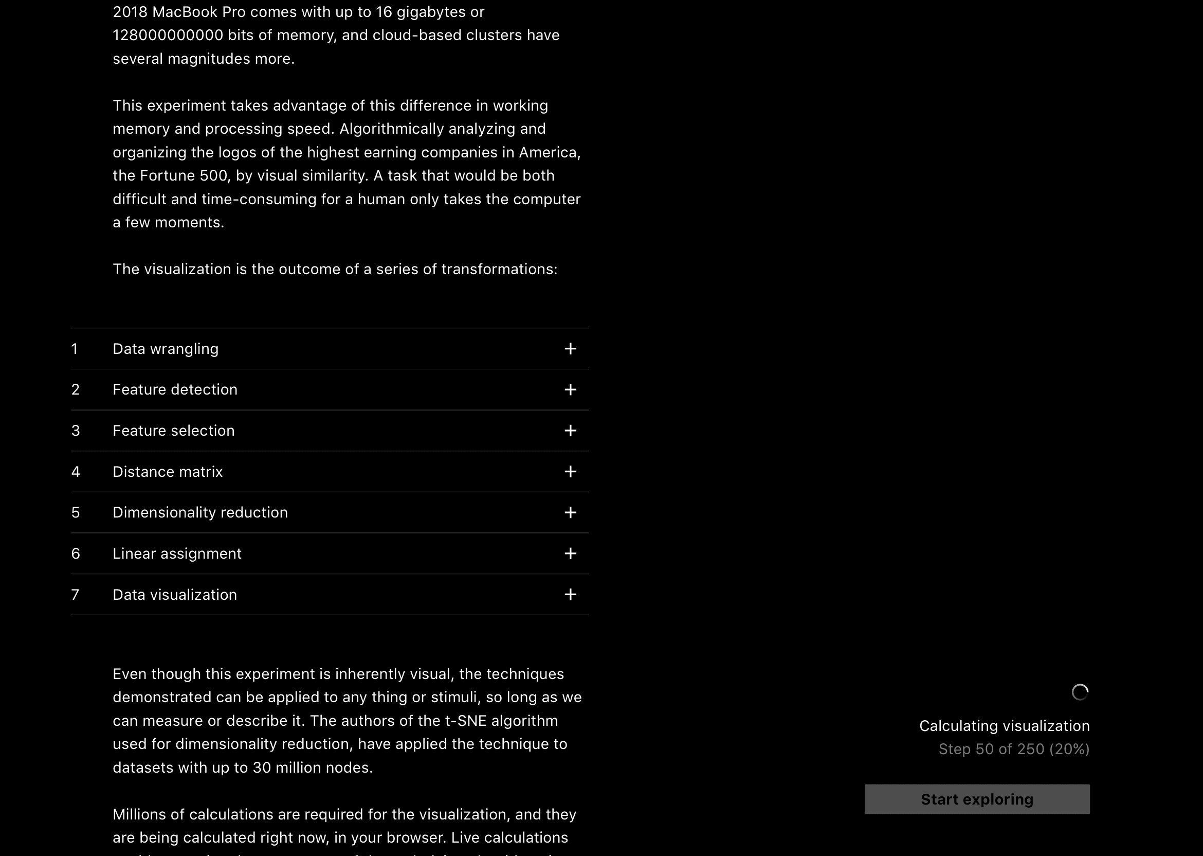 Fig 4: The introduction outlines the process, step by step. Buying some time for the calculations to finish in the background.