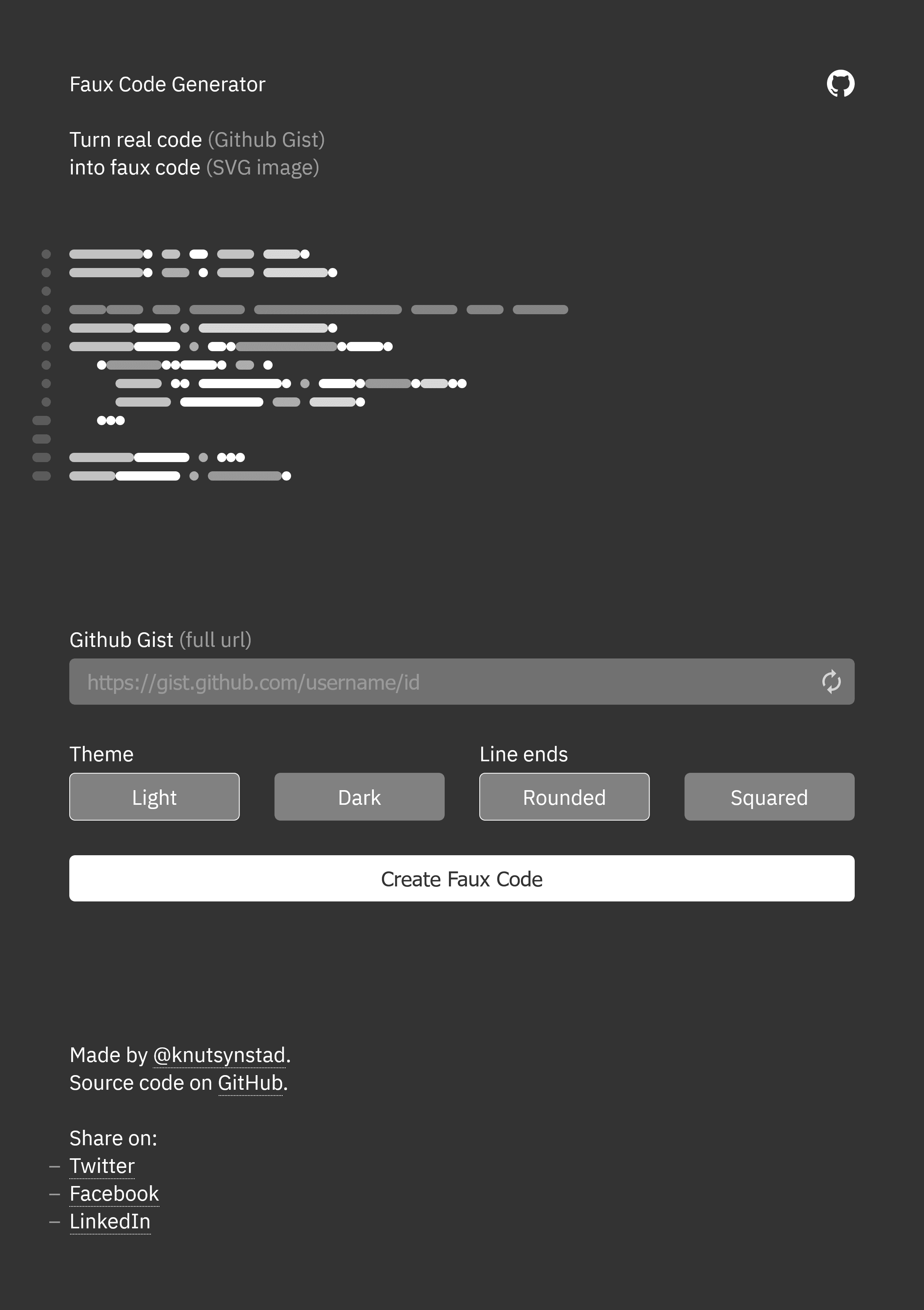 Screenshot of the faux code generator