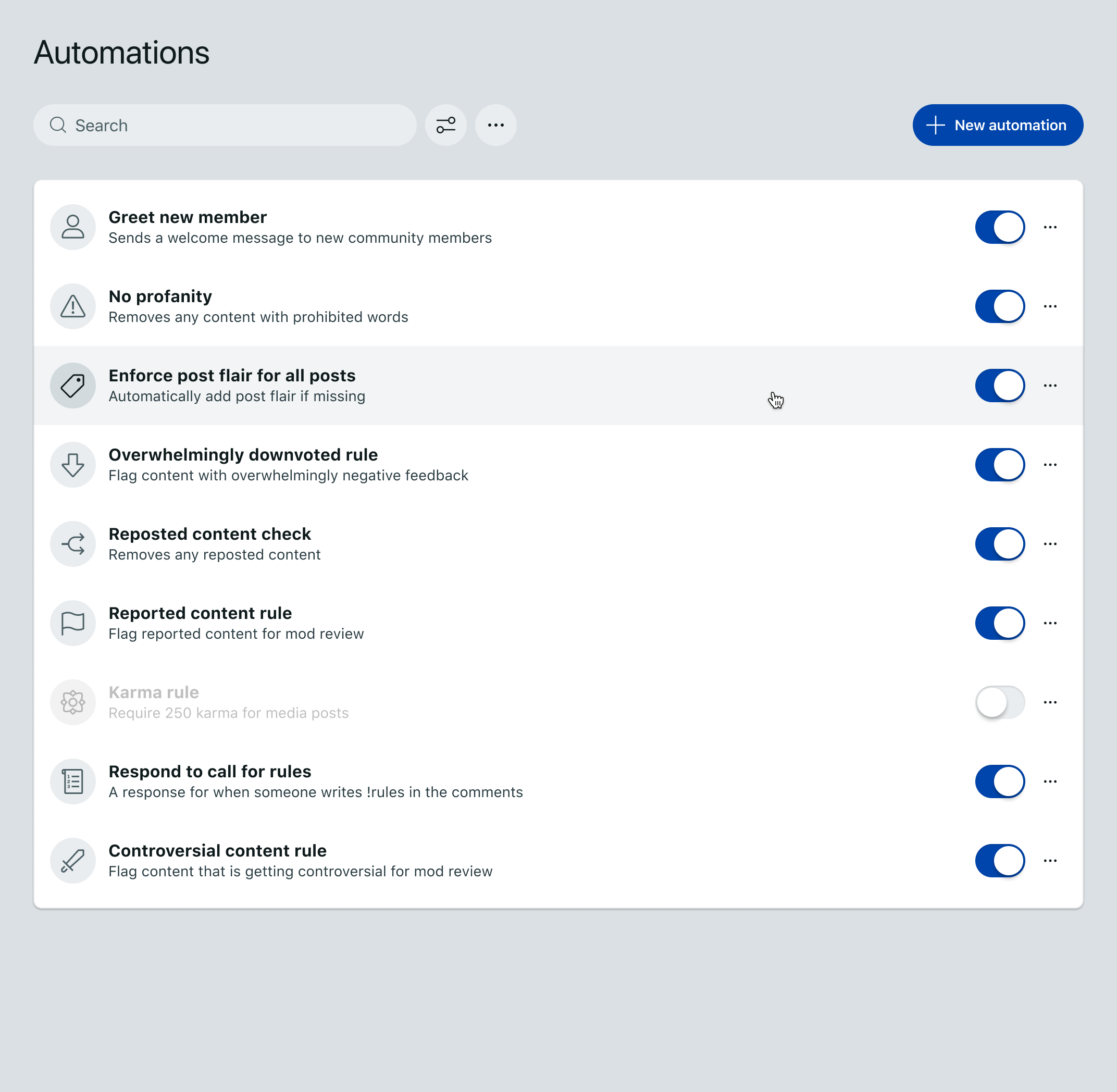 Automations list populated with multiple automations
